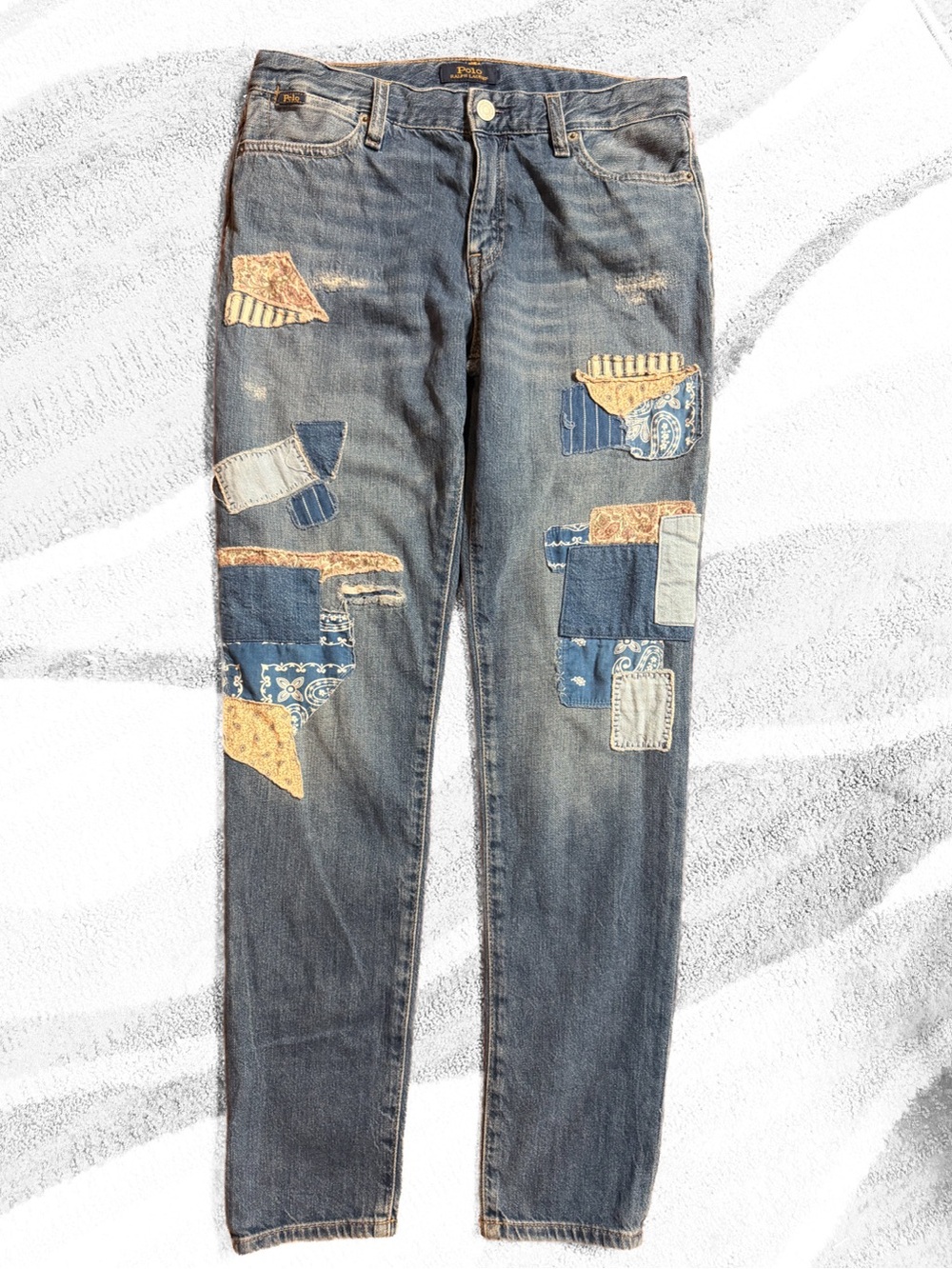 Polo Ralph Lauren Patchwork Jeans Astor Slim Boyfriend Girls 16 Fits Womens XS